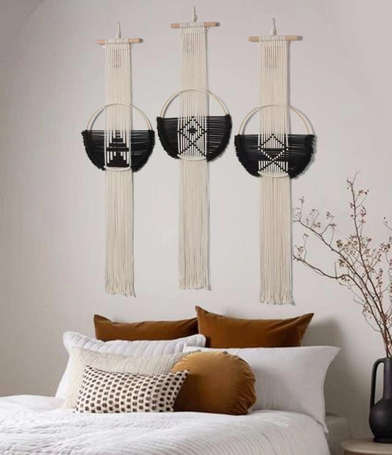 Flber Macrame Wall Hanging 3Pcs Macrame Wall Decor Macrame Wall Art Round Wall Art Handmade Boho Wall - Image 3
